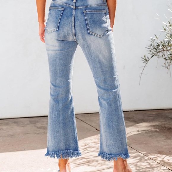 Like New XXL Crop Flare Jeans High Waist Rip Distressed Wide Leg Stretch Raw Hem - Picture 3 of 11